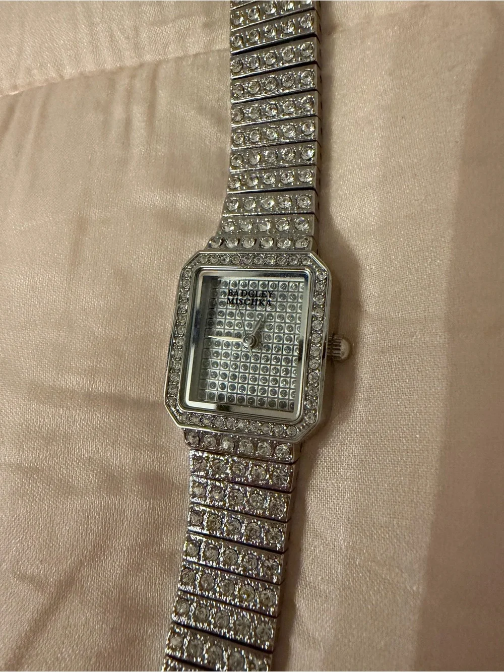 Badgley Mischka watch ladies silver tone swarovski crystals rhinestones